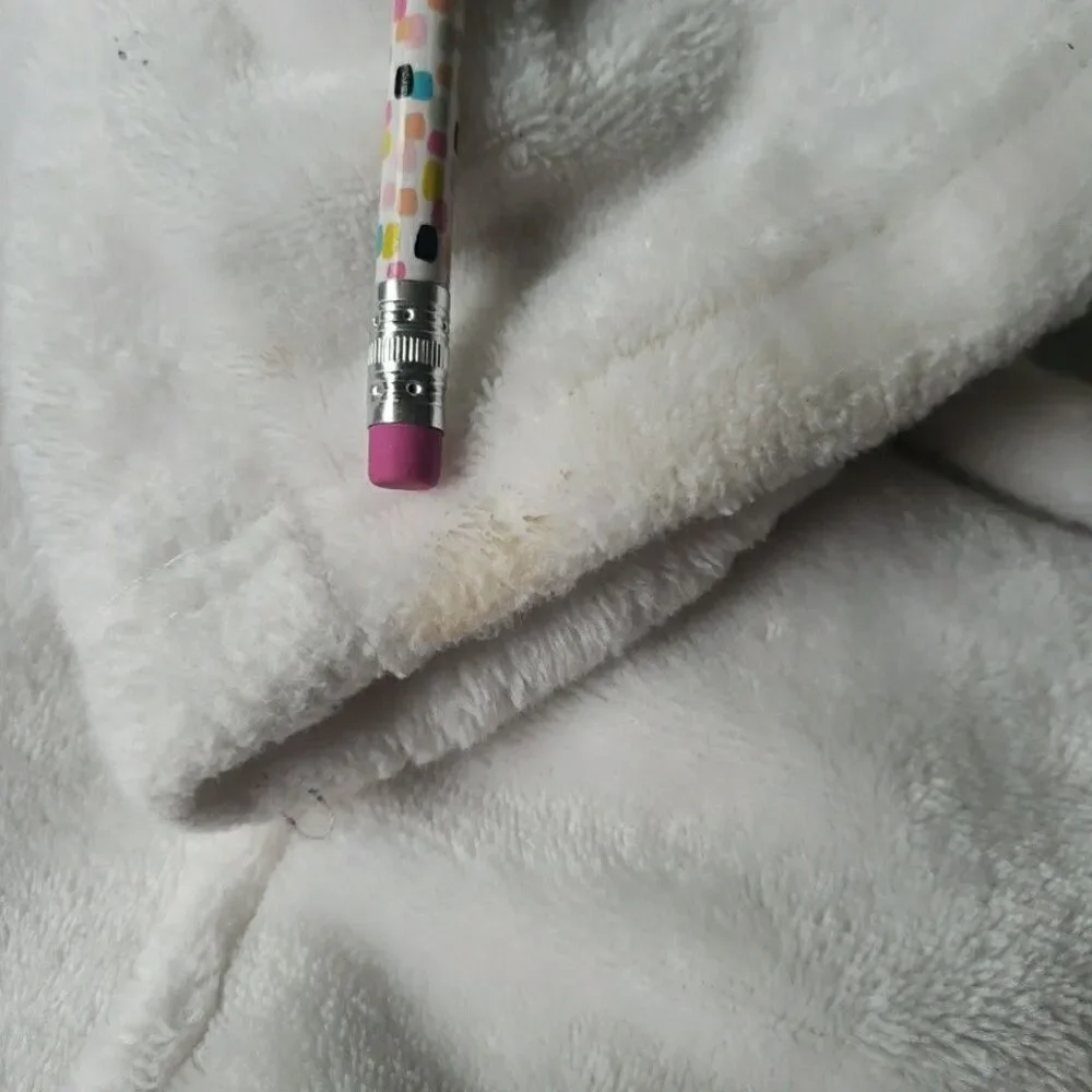 Sleep In White Robe Women's Short Fleece Belt Pockets *FLAW